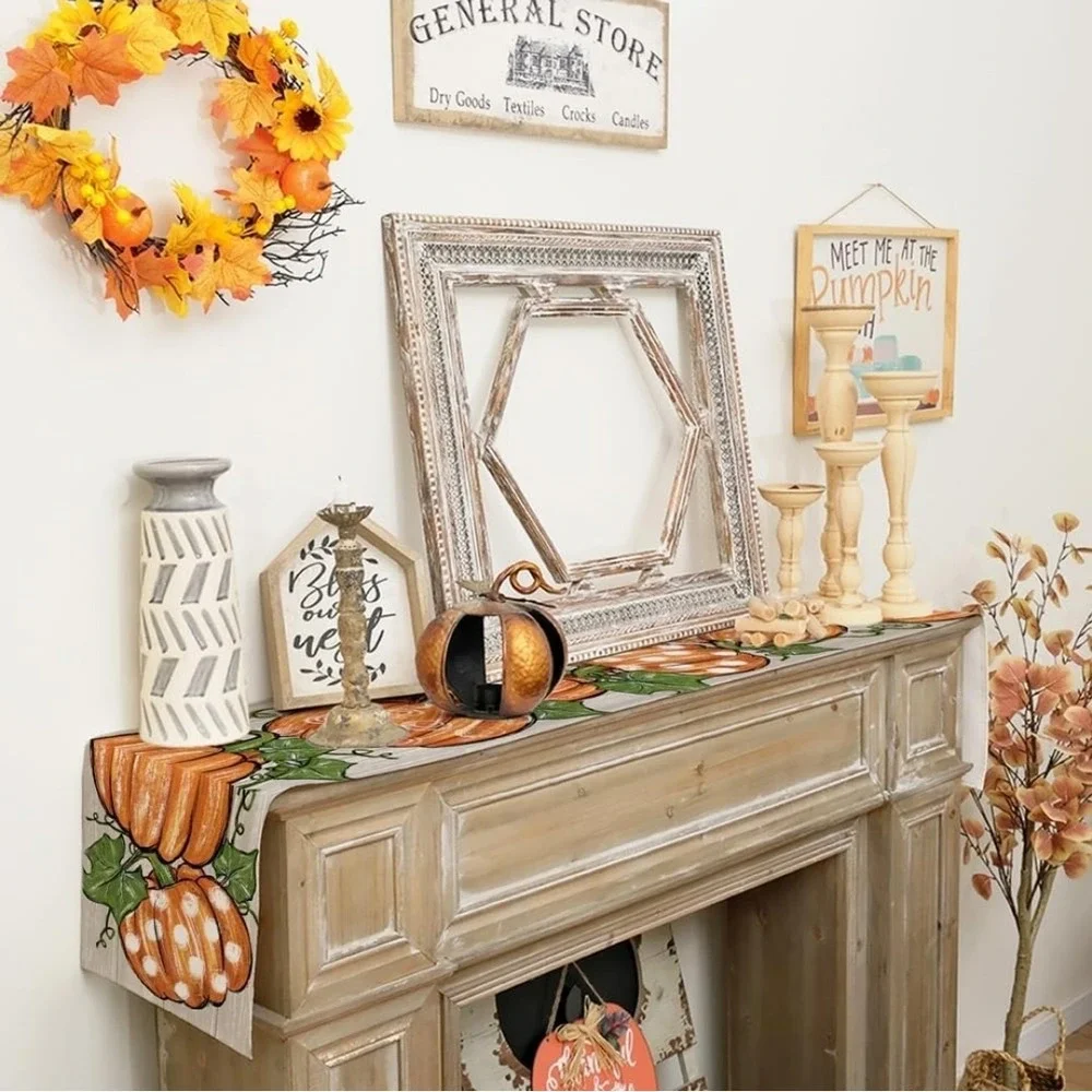 GEEORY Fall Table Runner 13x120 in. Pumpkins Leaves Farmhouse Table‎ Decoration